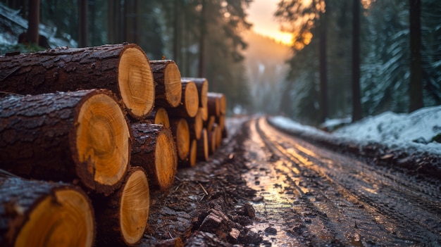 Perspectiva fotorrealista de los troncos de madera