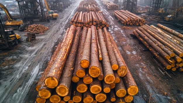 Perspectiva fotorrealista de los troncos de madera