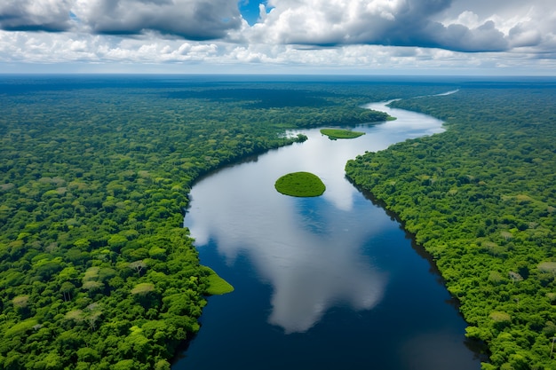 Foto gratuita perspectiva de la hermosa copa de los árboles con el río