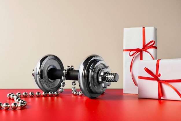 Pesas de fitness navideñas para regalo de entrenamiento.