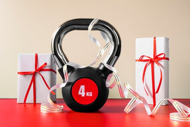 Pesas de fitness navideñas para regalo de entrenamiento.