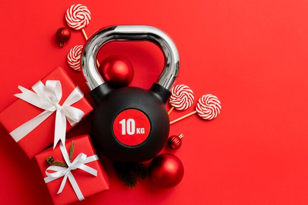 Pesas de fitness navideñas para regalo de entrenamiento.