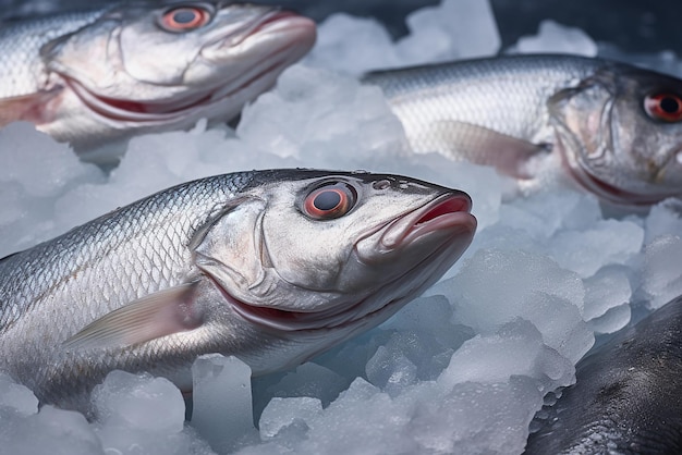 Foto gratuita pescado fresco con mucho hielo.