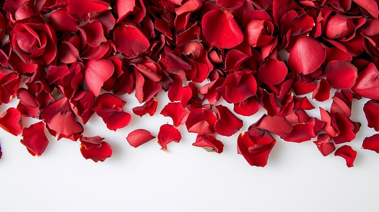 Foto gratuito pétalos de rosas rojas sobre fondo blanco.