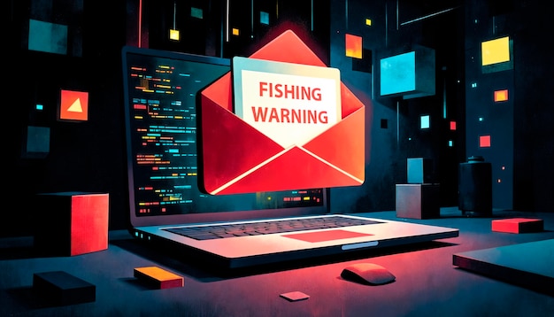 Phishing email warning: cybersecurity concept