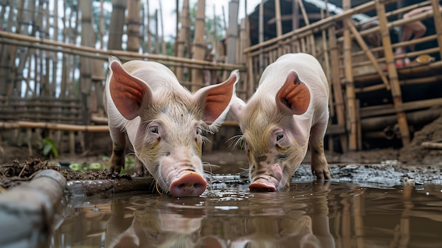 Foto gratuita photorealistic farm life scene with pigs