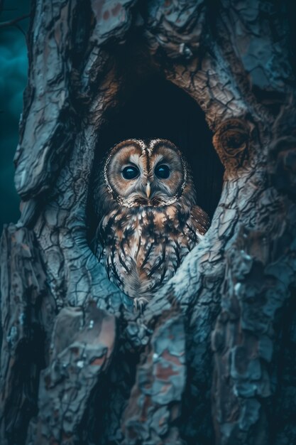 Foto gratuita photorealistic owl during the night time