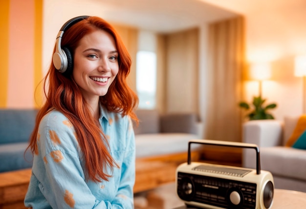 Foto gratuita photorealistic portrait of person listening to the radio in celebration of world radio day