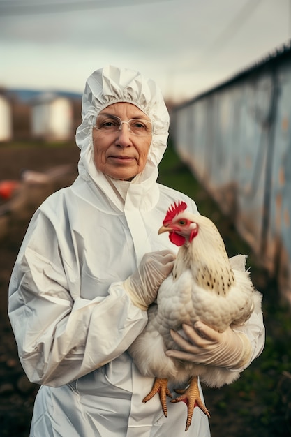 Foto gratuita photorealistic scene of poultry farm with people and chickens