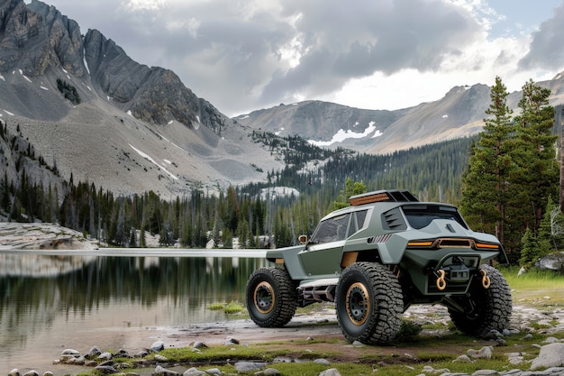 Foto gratuita photorealistic view of off-road car with nature terrain and weather conditions