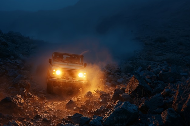 Foto gratuita photorealistic view of off-road car with nature terrain and weather conditions