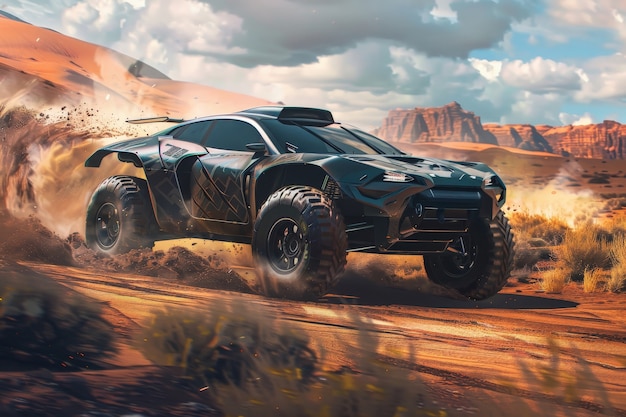 Foto gratuita photorealistic view of off-road car with nature terrain and weather conditions