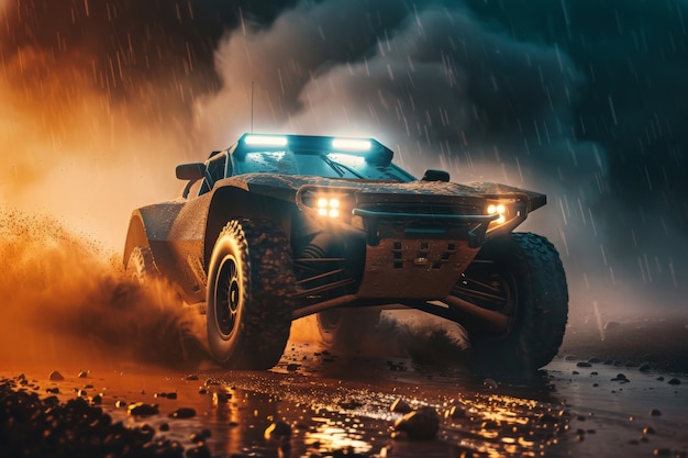 Foto gratuita photorealistic view of off-road car with nature terrain and weather conditions