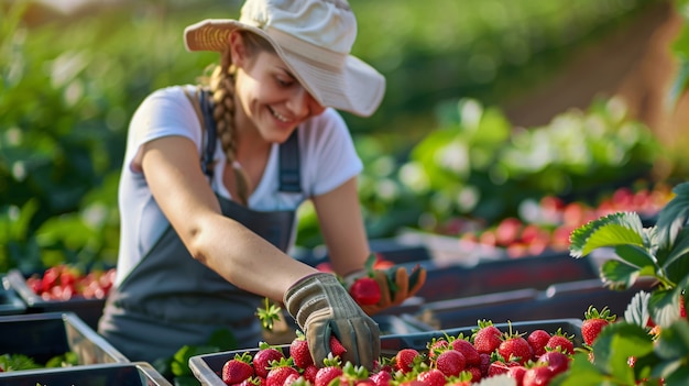 Foto gratuita photorealistic view of woman harvesting in an organic sustainable garden