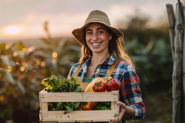 Foto gratuita photorealistic view of woman harvesting in an organic sustainable garden