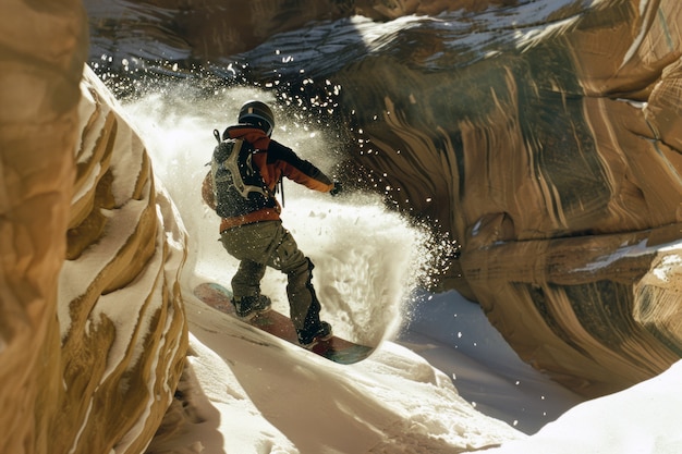 Foto gratuita photorealistic wintertime scene with people snowboarding