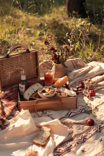 Foto gratuita un picnic de ensueño, una naturaleza muerta.