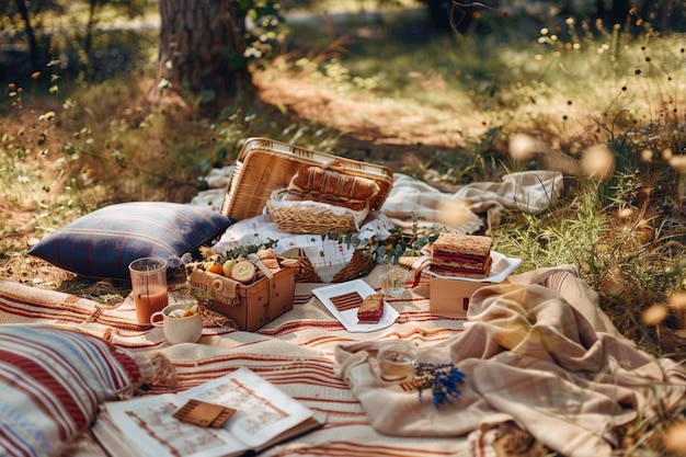 Foto gratuita un picnic de ensueño, una naturaleza muerta.