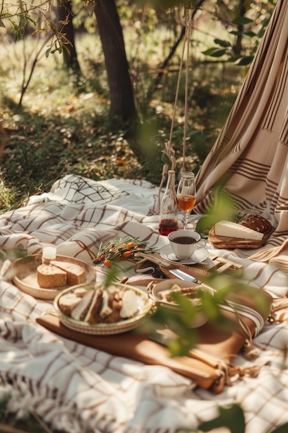 Foto gratuita un picnic de ensueño, una naturaleza muerta.