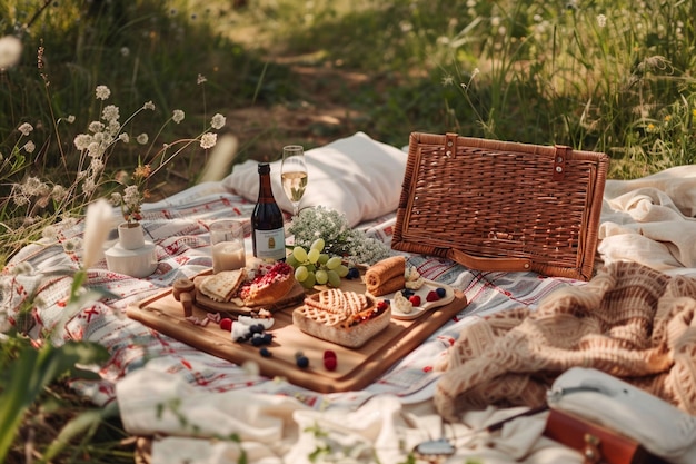 Foto gratuita un picnic de ensueño, una naturaleza muerta.