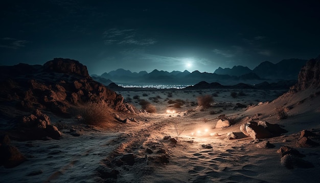 Foto gratuita el pico de la montaña se eleva sobre un paisaje oscuro y espeluznante generado por ia