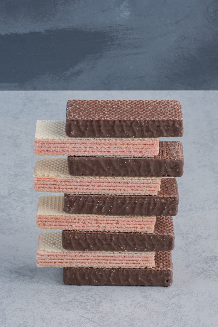 Foto gratuito pila de deliciosas obleas sobre superficie de mármol