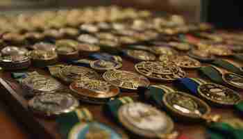 Foto gratuita la pila de monedas de oro brillante simboliza el éxito de la riqueza generado por la ia