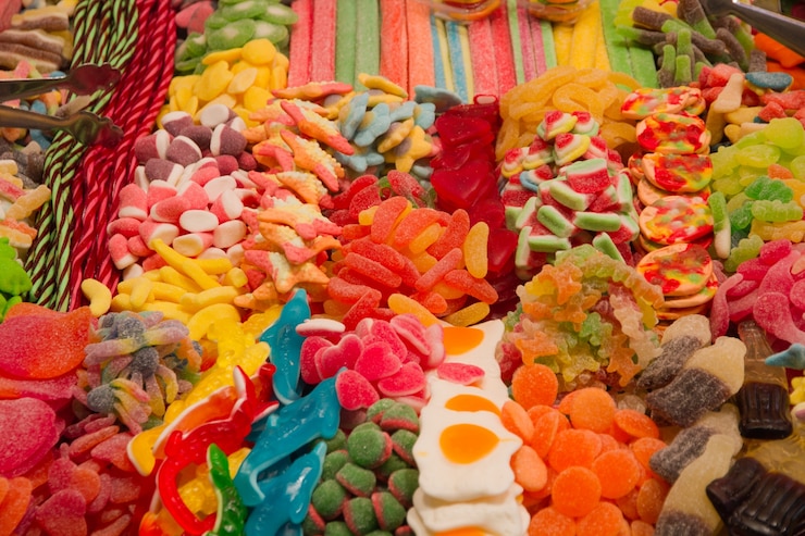 Foto gratuito pila de pastillas de goma de colores