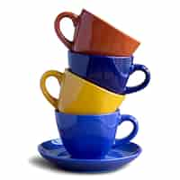 Foto gratuita pila de tazas de café de colores aislados en blanco