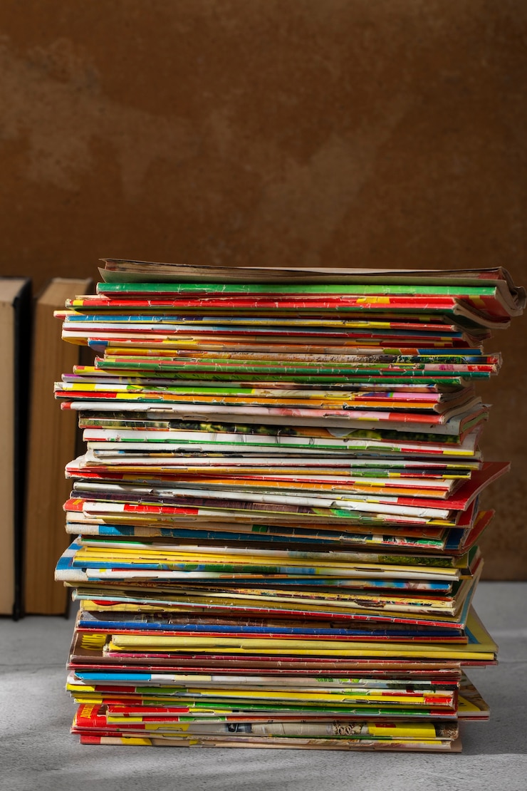 Foto gratuito pila de viejas tiras de libros que vienen