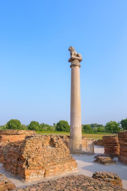 Pilar Asokan en Kutagarasala Vihara Vaishali Bihar India