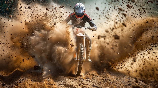 Piloto de motocicleta de tierra que participa en carreras y circuitos para la emoción de la aventura con motocicleta