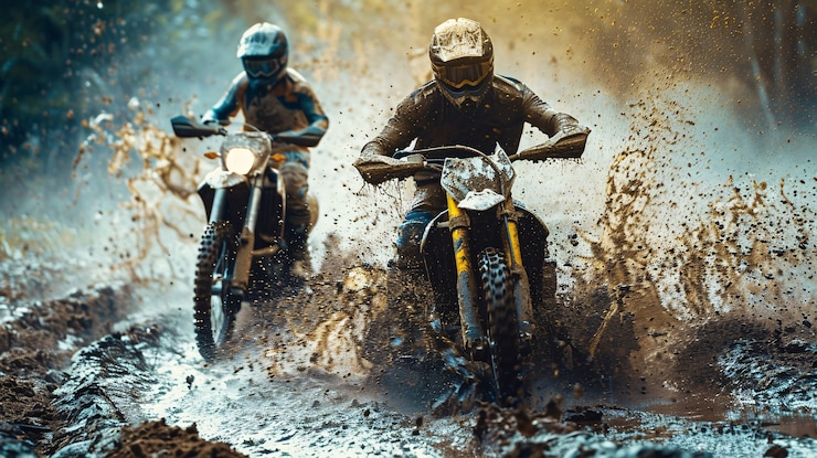 Foto gratuito piloto de motocicleta de tierra que participa en carreras y circuitos para la emoción de la aventura con motocicleta