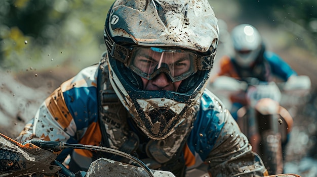 Piloto de motocicleta de tierra que participa en carreras y circuitos para la emoción de la aventura con motocicleta