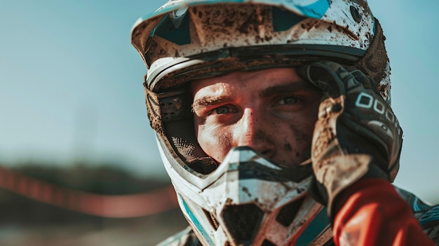 Piloto de motocicleta de tierra que participa en carreras y circuitos para la emoción de la aventura con motocicleta