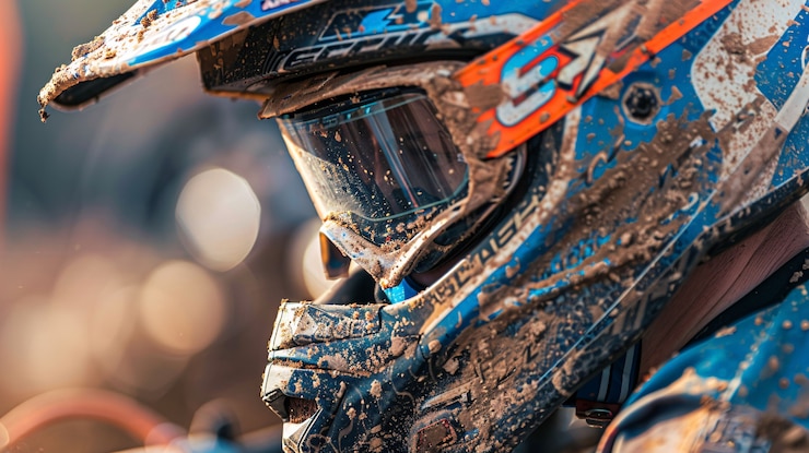 Foto gratuito piloto de motocicleta de tierra que participa en carreras y circuitos para la emoción de la aventura con motocicleta