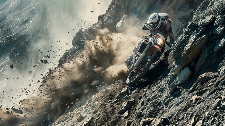 Foto gratuito piloto de motocicleta de tierra que participa en carreras y circuitos para la emoción de la aventura con motocicleta