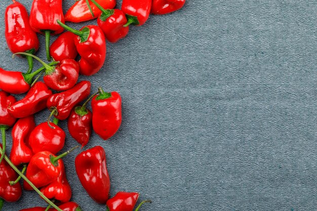 Pimientos rojos en una pared textil. aplanada