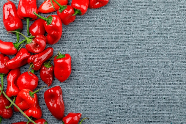 Pimientos rojos en una pared textil. aplanada