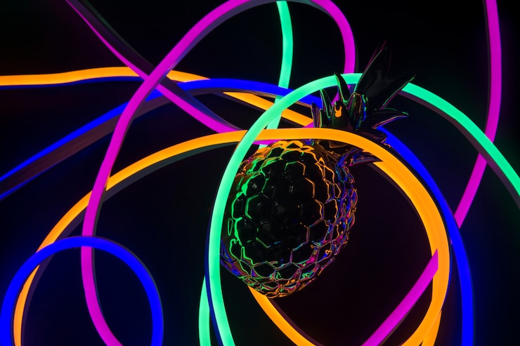 Foto gratuito la piña cubierta de luces de neón
