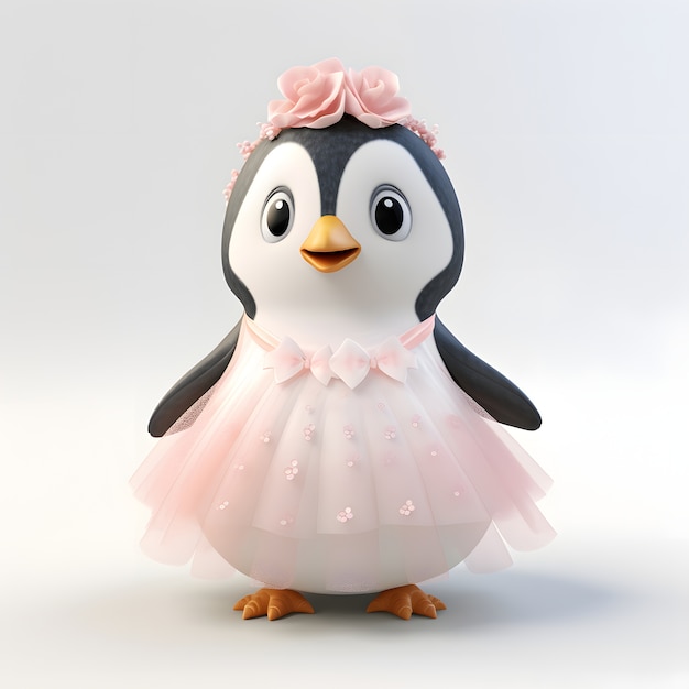 Pingüino animado de dibujos animados con vestido