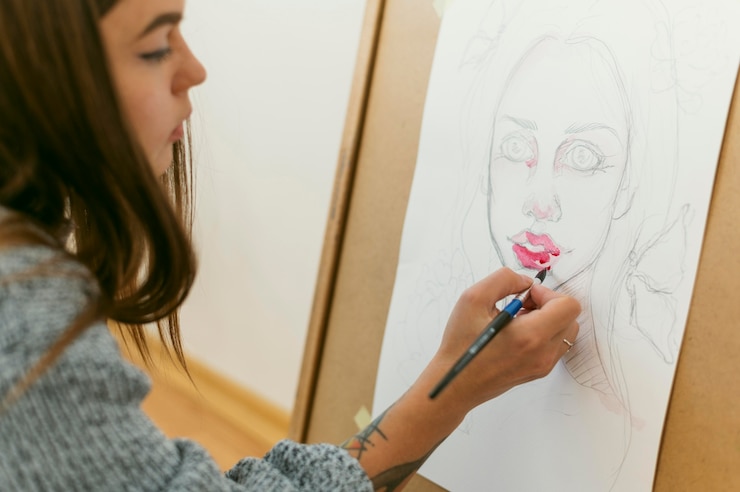 Foto gratuito pintor contemporáneo creativo haciendo un retrato