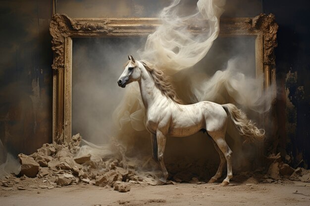 Pintura 3D abstracta que cobra vida con un caballo
