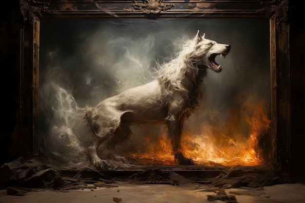 Foto gratuita pintura 3d abstracta que cobra vida con el lobo