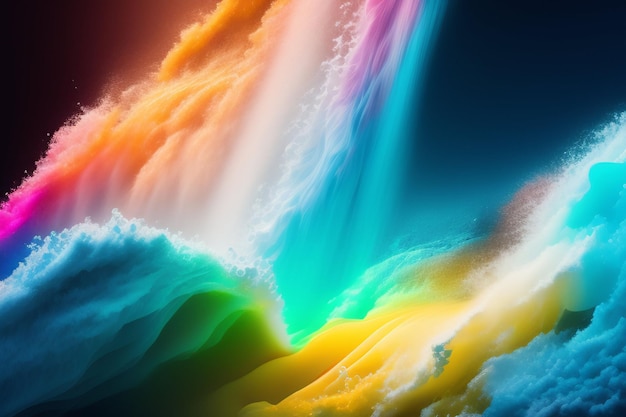 Una pintura abstracta colorida con un fondo de arco iris.