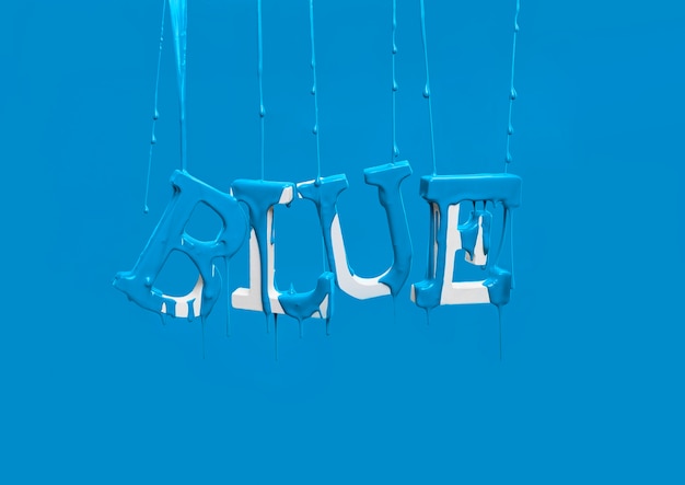 Pintura cayendo sobre palabra blue flotando