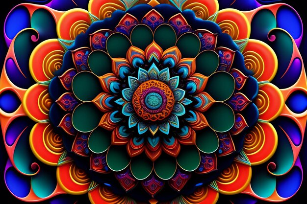 Una pintura colorida de una flor con un círculo de diferentes colores.