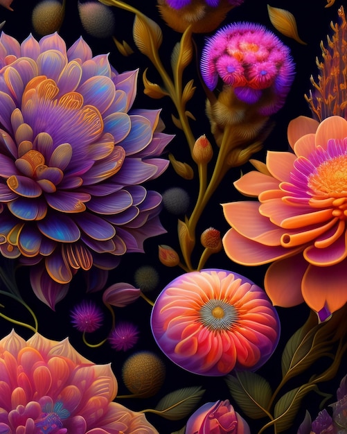 Foto gratuita una pintura colorida de flores y hojas.