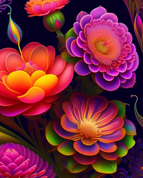 Foto gratuita una pintura colorida de flores con la palabra en ella