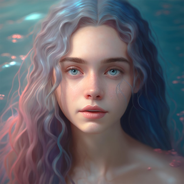 Foto gratuita pintura digital de una sirena en el océano.